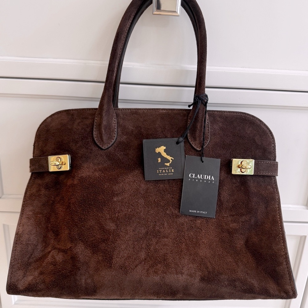 Viral CLAUDIA FIRENZE Chocolate Brown
Suede Leather Tote Satchel Bag 🤎 - Picture 9 of 13